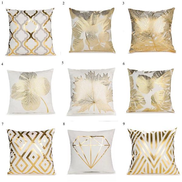 

pillow case white gold foil leaf decrative pillowcases polyester cushion cover throw sofa bedroom home decor 2021