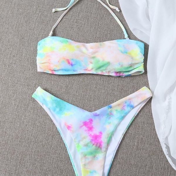 

women's swimwear tie dye bikini 2-piece beach wear hlater triangle women swimsuit string low waist elegant bathing suit, White;black