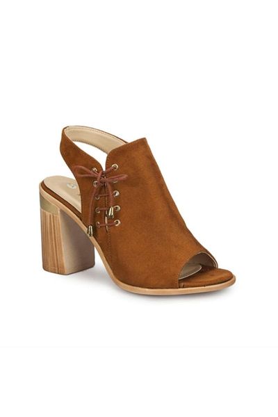 

sandals women tan suede thick heel shoelaces, Black