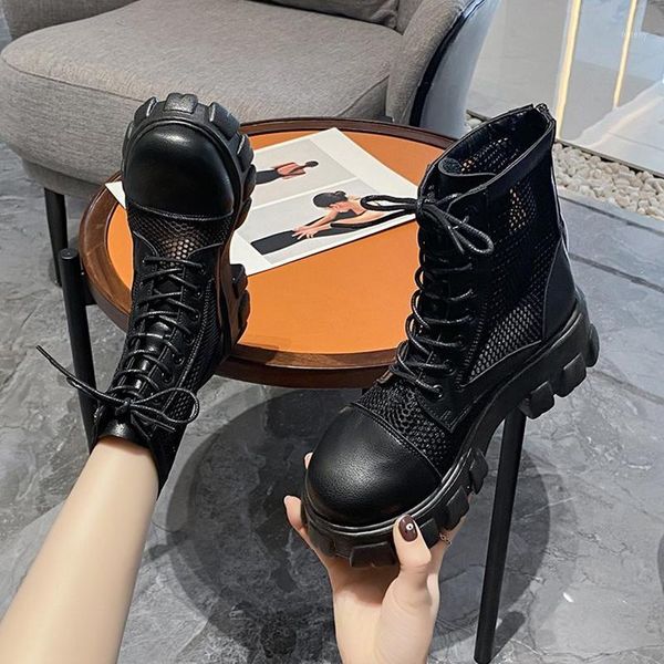 

boots women 2021 shoes zipper round toe lolita summer rubber high heel rock sandals ankle ladies basic solid fabric fretwork1, Black