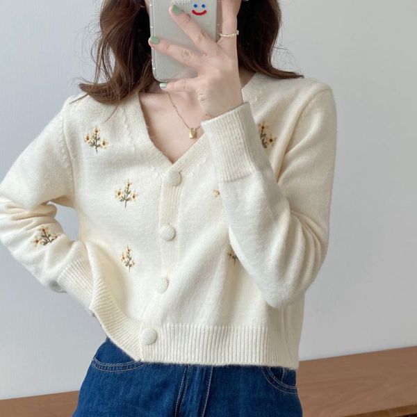 

women's knits & tees fall winter knitted sweater korean loose casual knitwear pull femme soft cashmere jumper single breasted cardigan, White