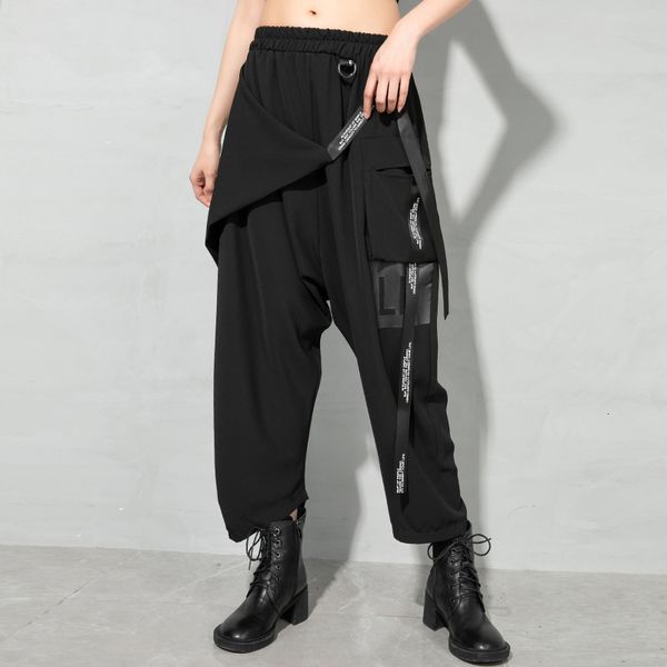 

capris slapping in fashion ladies harem loose smocked fitting waist cotton pants, Black;white