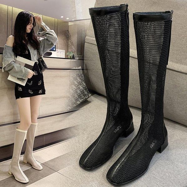 

boots children's 2021 summer breathable square toe sandals high woman shoes heels women, Black
