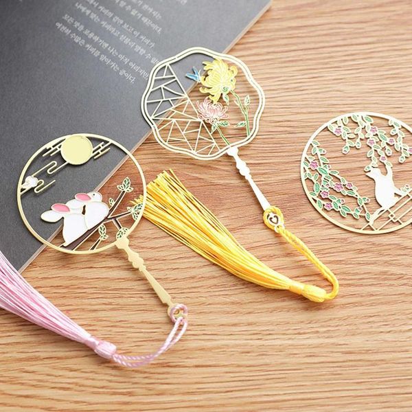 

bookmark 1 pc chinese fan shape calligraphy painting classical metal with tassel stationery school office supply gift