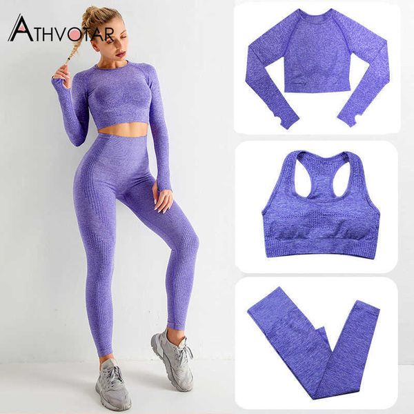 

2pcs/3pcs set women tracksuit crop high waist pants seamless sport suit 210930, White
