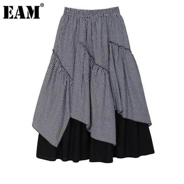 

[eam] high elastic waist black big size chiffon irregular plaid half-body skirt women fashion summer 1dd6507 21512