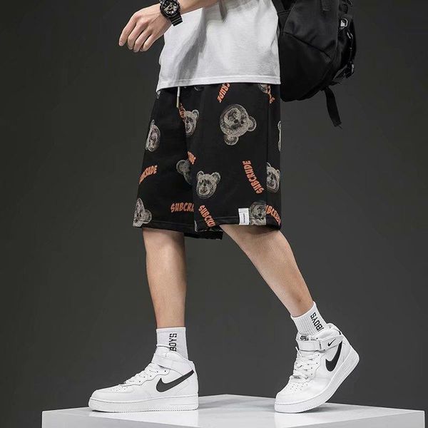 

men's shorts cartoons printing movement male street fashion hip hop summer couples five minutes pants men casual, White;black