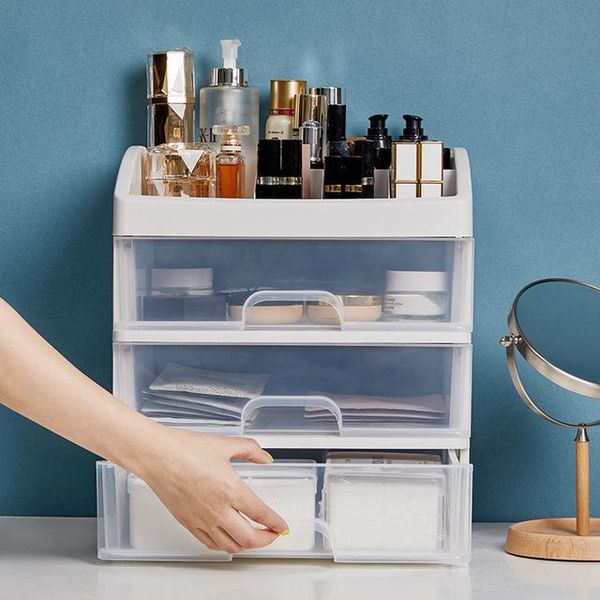 

plastic transparent makeup organizer with drawers jewelry lipstick nail polish storage box cosmetic brush holder boxes & bins