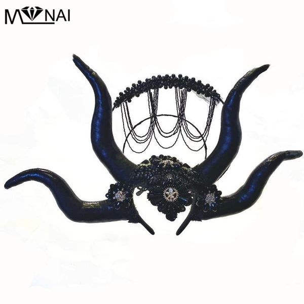 

other event & party supplies halloween cosplay headband beaded decor gorgeous handmade headpiece gothic black faux leather soft horns hair h