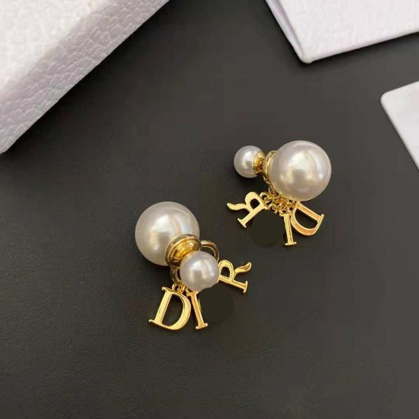 

d family letter pearl earrings, Golden;silver