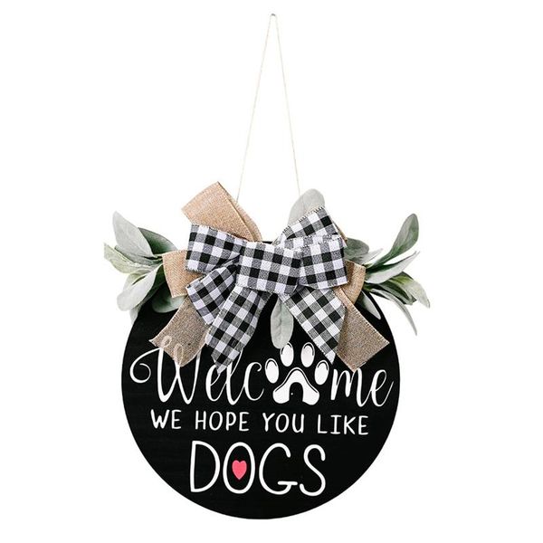

housewarming round hanging welcome wreath sign with bowknot wood we hope you like dogs holiday home decor gift for farmhouse decorative flow