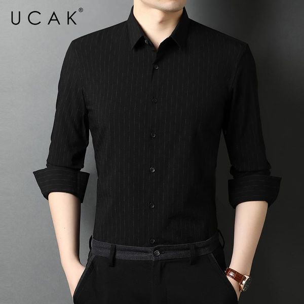 

men's casual shirts ucak brand classic striped men clothing turn-down collar streetwear shirt pull homme spring autumn clothes u6540, White;black
