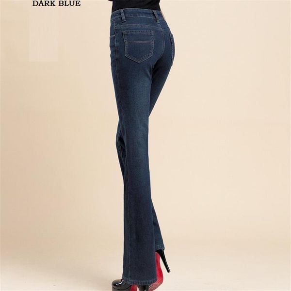 

women's jeans arrival bell-bottom plus velvet size mid waist trousers slim women thickening thermal dark blue pants 26-38