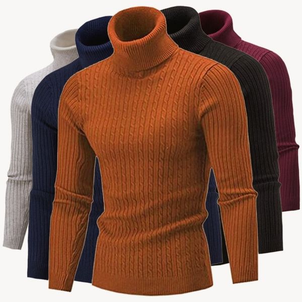 

men's casual high collar long sved knitted pullover, novelty, White;black
