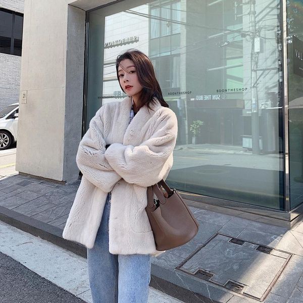 

women's fur & faux 2021 est winter coat loose fashionable velvet mink long sleeve white black warm autumn fashion top