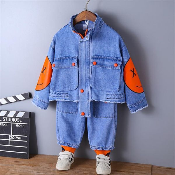 

cartoon cowboy children outfits baby boys denim clothes jeans jacket tracksuit toddler preschool kids girls coat pants 2pcs sets, White