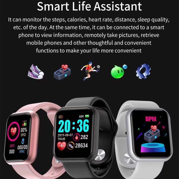 Bileklikler Y68 D20 Bluetooth Akıllı İzle Su Geçirmez Spor Spor Izci Akıllı Bilezik Kan Basıncı Kalp Hızı Monitörü Smartwatch Utility-Tipi