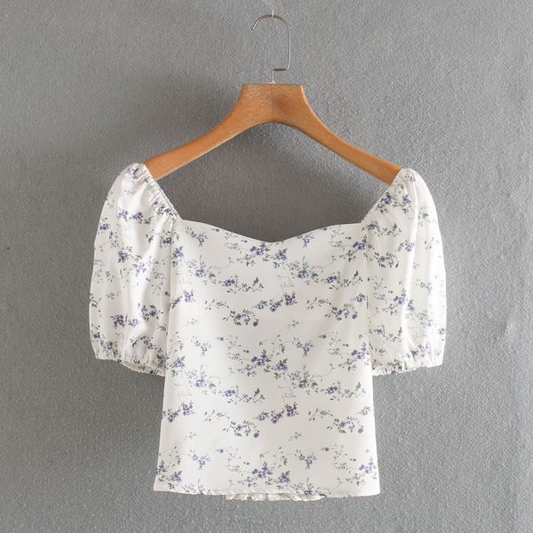 

t shirt 2021 summer women's square neck back bow print slim top, White