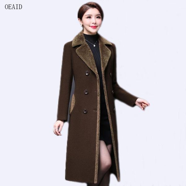

women's wool & blends oeaid plus size s m l  xxl xxxl coat women coats x-long 2021 autumn winter jacket female outerwear slim lady ja, Black
