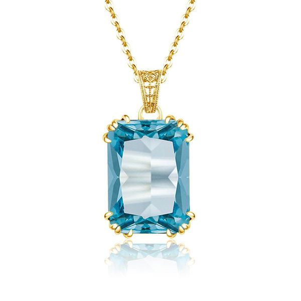 14K Gold Sky Blue Topaz Gemstone Подвески ожерелья для женщин Aquamarine Silver 925 Ювелирные Изделия Свадебное участие Женские Ювелирные изделия