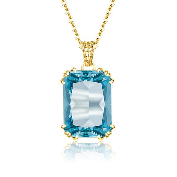 

14k gold sky blue z gemstone pendants necklaces for women aquamarine silver 925 jewelry wedding engagement female jewellery, Black