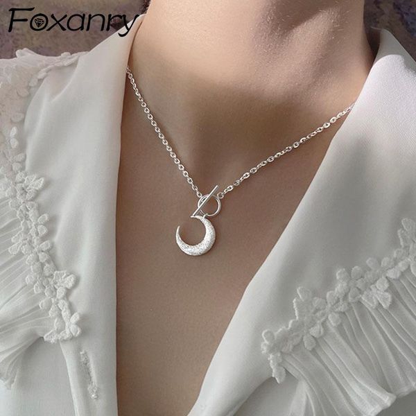 

chains foxanry 925 sterling silver clavicle chain necklace for women trend sparkling moon pendant bride jewelry party accessories