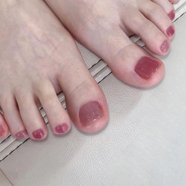 

nail gel 24pcs red glitter toenail patch glue type removable short paragraph fashion manicure false, Red;pink