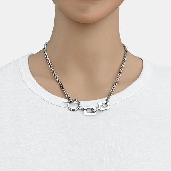 

chokers retro creative hollow interlocking geometric cube pendant for men stainless steel square choker necklace punk collier 45cm, Golden;silver