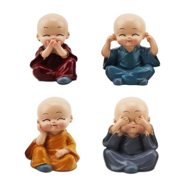 

interior decorations 4pcs cute monk figurines small resin statue wise creative craft ornament for office car display decor