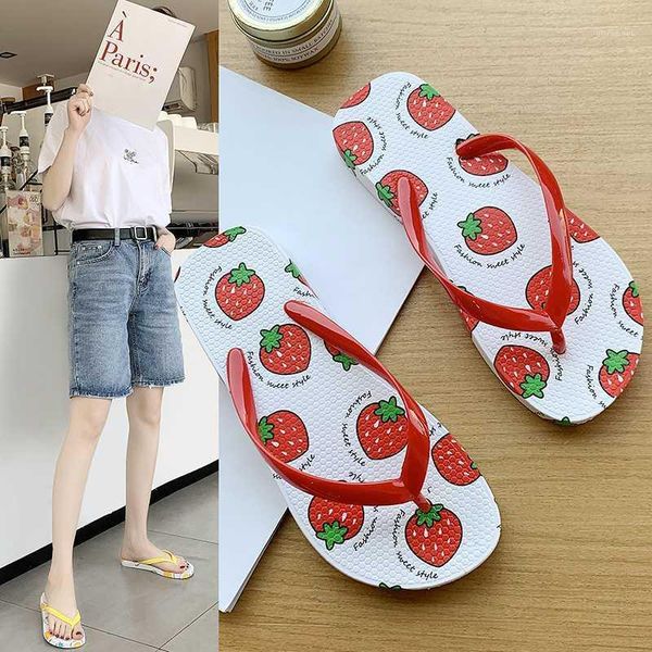 

slippers women flip flops 2021 beach sandals strawberry casual flat-heeled slides fashion summer shoes1, Black
