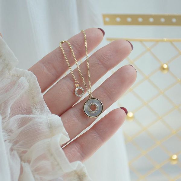 

chains french fashion natural shell stone pendant necklace for woman luxury cubic zirconia cz crystal choker clavicle chain jewelry, Silver