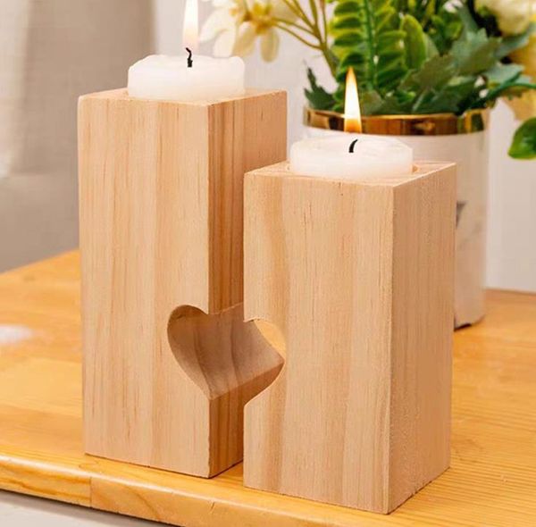 Portacandele in legno per candelabri a forma di cuore, candeliere scavato, decorazione romantica per matrimoni, feste di compleanno in casa