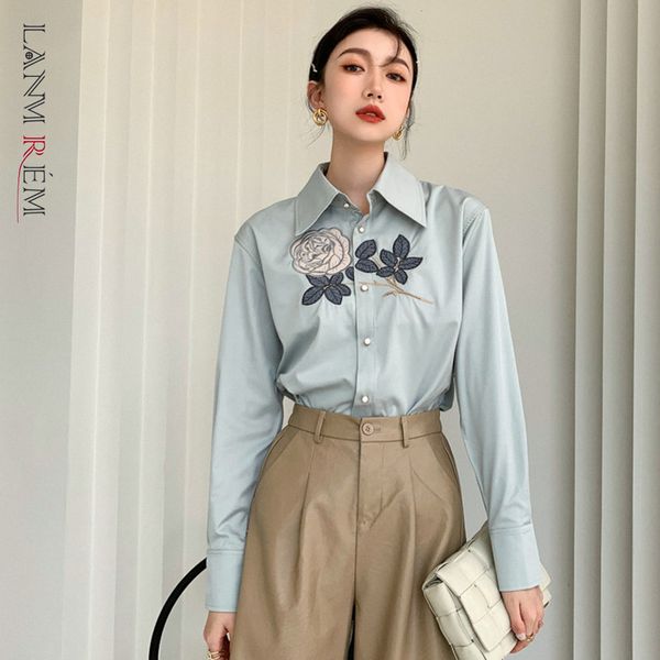 

vintage greenbrier embroidered shirt long sleeve green blouse ladies elegant single-breasted female blouses 2d1300 210507, White