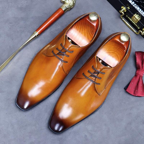 

dress shoes 66291 business formal wear pointed leather men's genuine oxford cowhide lining carving handmade, Black