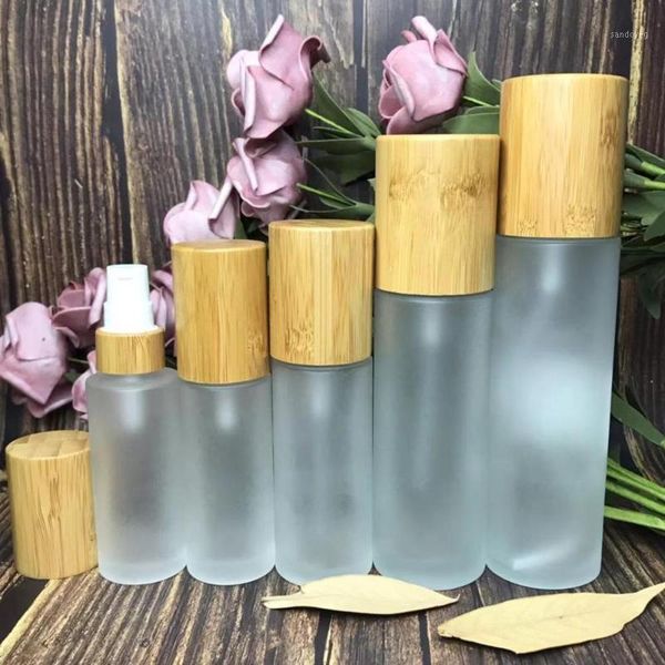

storage bottles & jars bamboo cover mist spray 50ml 100ml 150ml frosted glass lotion pump bottle 30ml