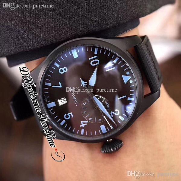 46mm IW500433 7 giorni di riserva di carica orologio automatico da uomo PVD Stell All Black Numero indici blu cinturino in pelle di nylon 2022 Orologi Puretime E103B2