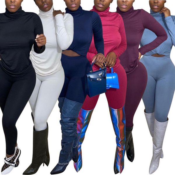 

women's tracksuits casual women soft solid two piece sets comfortable home wear turtleneck long sleeve ny trousers outfits 2maz, Gray