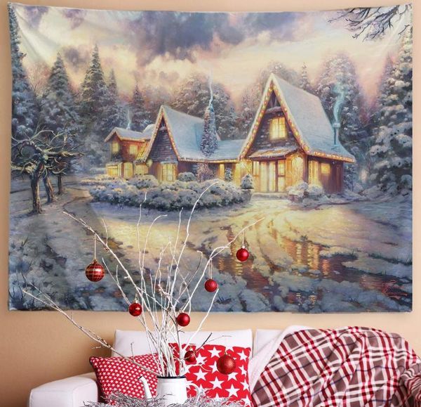 

tapestries winter snow classic scene tapestry christmas decor night town