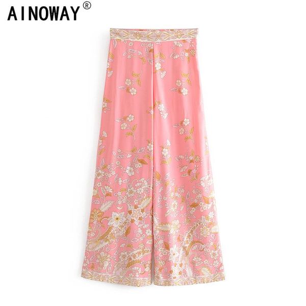 

women's pants & capris vintage chic women floral print wide leg bohemian happie ladies sashes loose rayon boho long oversize, Black;white