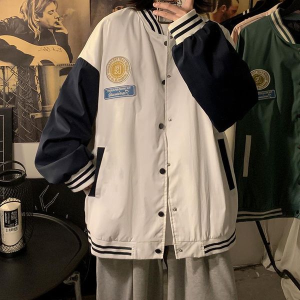 

men's jackets 2021 spring autumn for bomber jacket korean version loose plus size patchwork oversize baseball uniform university, Black;brown