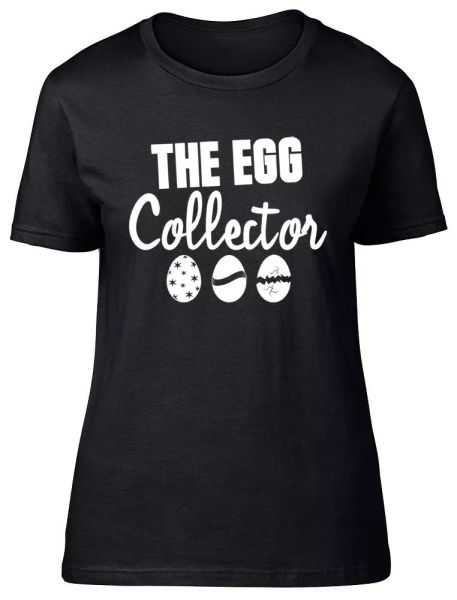 

the egg collector easter ladies womens fitted t-shirt, White;black