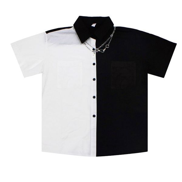 

harajuku black and white shirt female summer chiffon shirt vintage stitching shirt loose short sleeve blouse women man