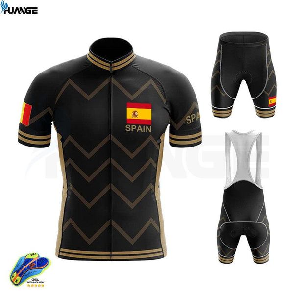 

racing sets 2021 spain cycling jersey set black breathable pro team bicycle men clothing clothes bib shorts suits, Black;blue