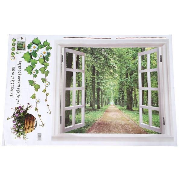 

wall stickers huge window 3d green view flowers plant art mural decal wallpaper