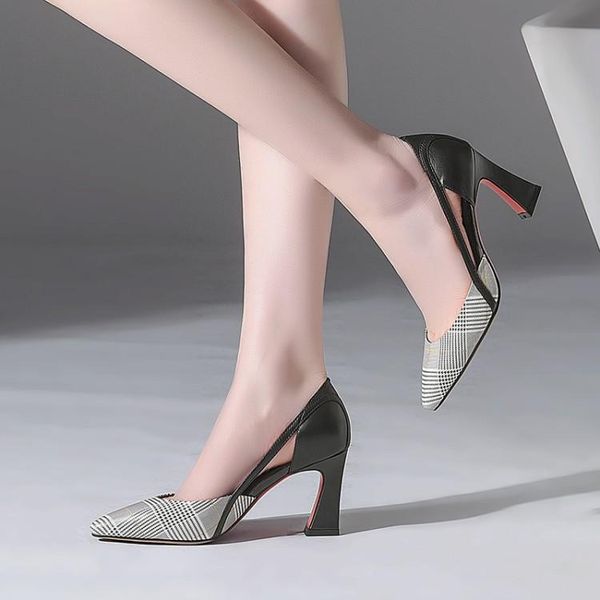 

big size 9  11 12 high heels sandals women shoes woman summer ladies chequered pointed with thick, Black