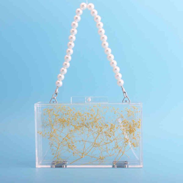 

transparent acrylic clutch bag women's luxury wedding party purse and handbag flower pearl chain shoulder bag zd1623