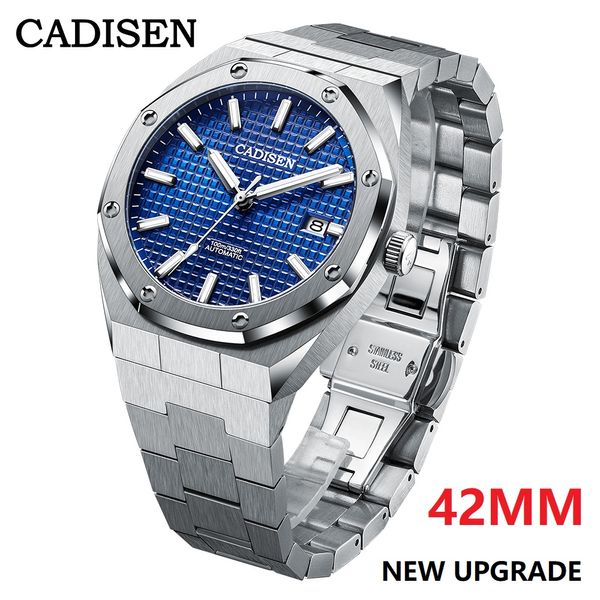 

cadisen new 42mm men watches mechanical automatic nh35a blue watch men 100m waterproof brand luxury casual business wristwatch, Slivery;brown