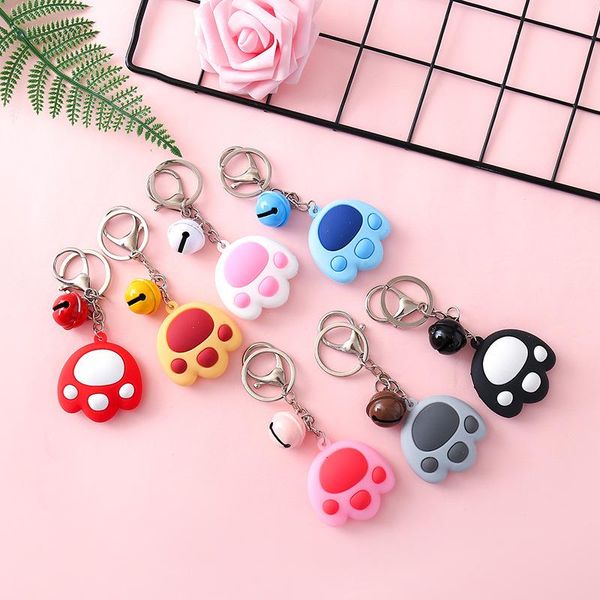 

keychains women keychain creative three-dimensional cute cat claw key chain soft rubber bell car bag pendant ring gift, Silver