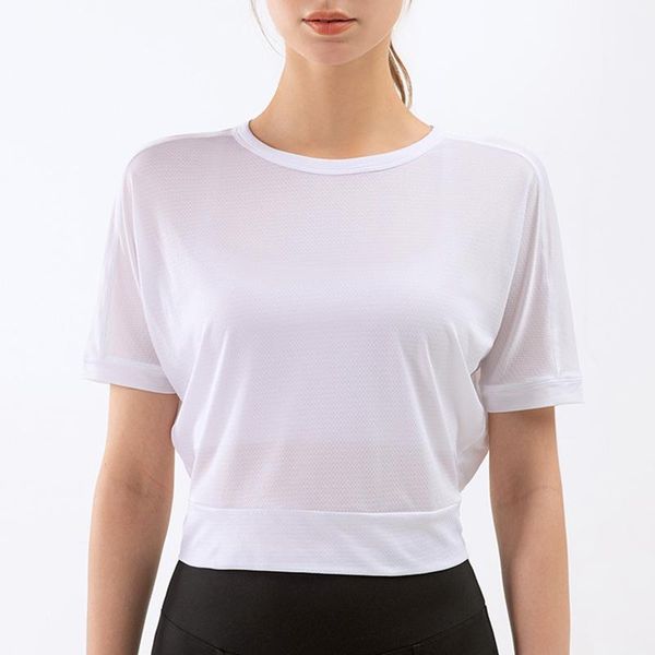 

yoga outfit short-sleeved t-shirt summer jacquard twisted running sports women's fitness outdoor loose clothes blouse xr-