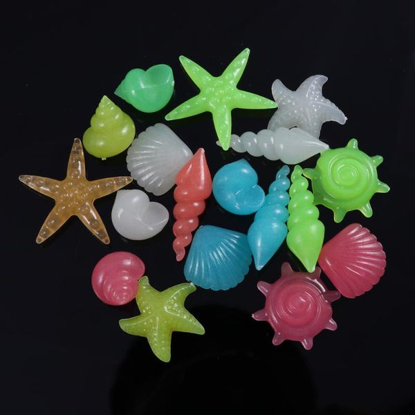 

garden decorations 60pcs colorful pebble conch shell glow stones in the dark for aquarium fish tank (mixed color)